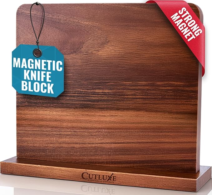 Cutluxe Magnetic Knife Block, Double-Sided Acacia Wood Knife Holder