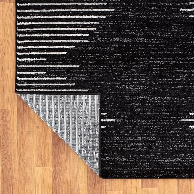 Rugshop Bohemian Stripe Stain Resistant Carpet High Traffic Living Room Kitchen Bedroom Dining Room Large Areas Basement Open Spaces Area Rug 8' x 10' Black