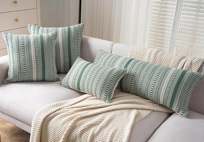Boho Lumbar Pillow Covers 14x36 Long, Farmhouse Decorative Couch Pillow Cases, Light Green Accent Pillows of Bed, Sofa Bedroom Living Room Home Decor Cushion Cover, Pack of 1