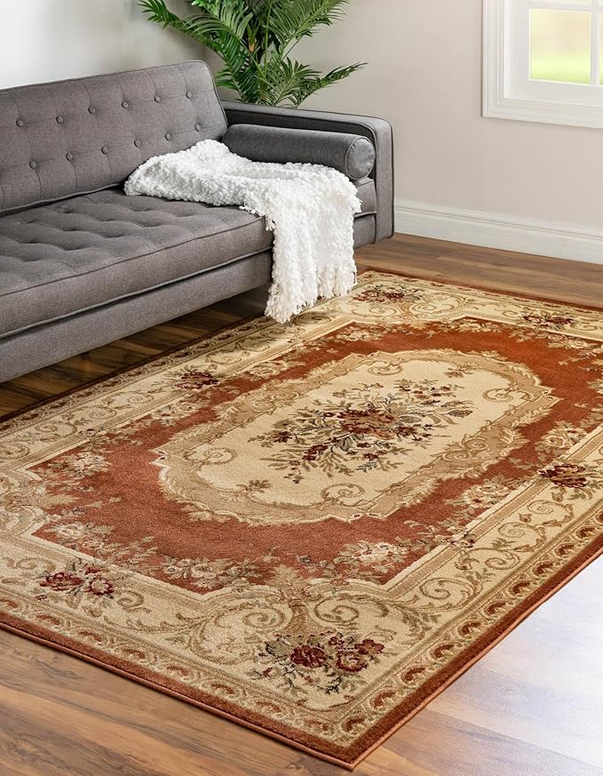 Rugs.com Chateau Collection Rug – 8' x 10' Brick Red Medium Rug Perfect for Living Rooms, Large Dining Rooms, Open Floorplans