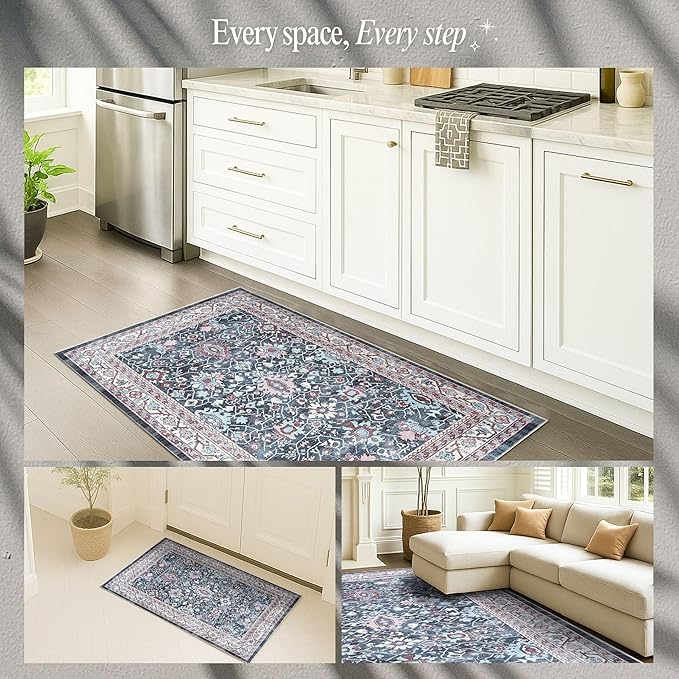 Fame Rugs Turkish Rug. Washable Vintage Oriental Antique Inspired Traditional Doormat Small Modern Area Rugs Luxury Entryway Entry Bedroom Bathroom Kitchen (409CN, 2' x 3')