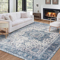ReaLife Rugs Machine Washable Area Rug - Living Room Bedroom Bathroom Kitchen Entryway Office - Padded Low Pile Stain Resistant Premium - Boho Farmhouse Vintage - Joy - Blue Ivory 7'6" x 9'6"