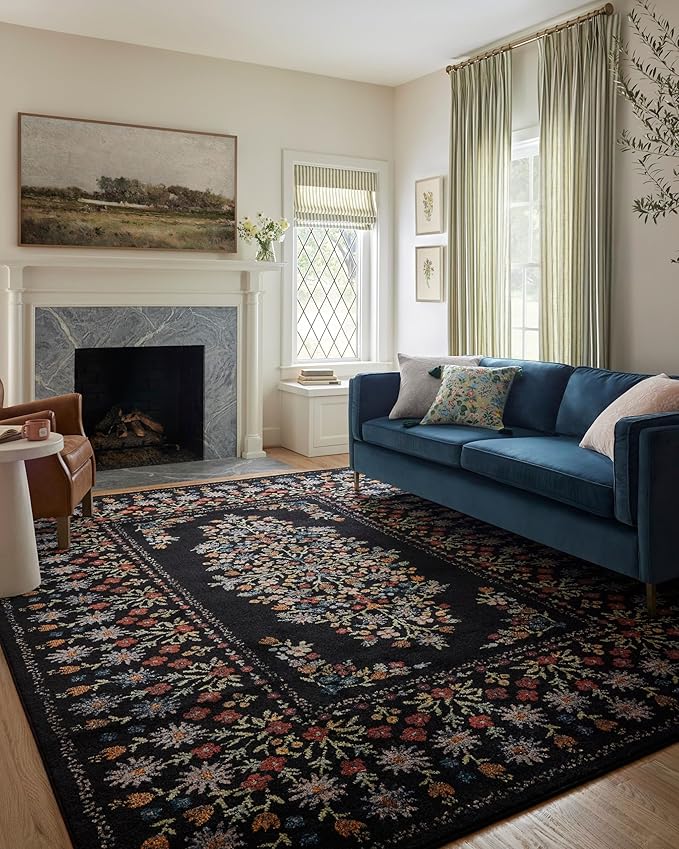 Loloi Rifle Paper Co. Laurel Collection LAU-02 Black 2'-8" x 4' Accent Rug
