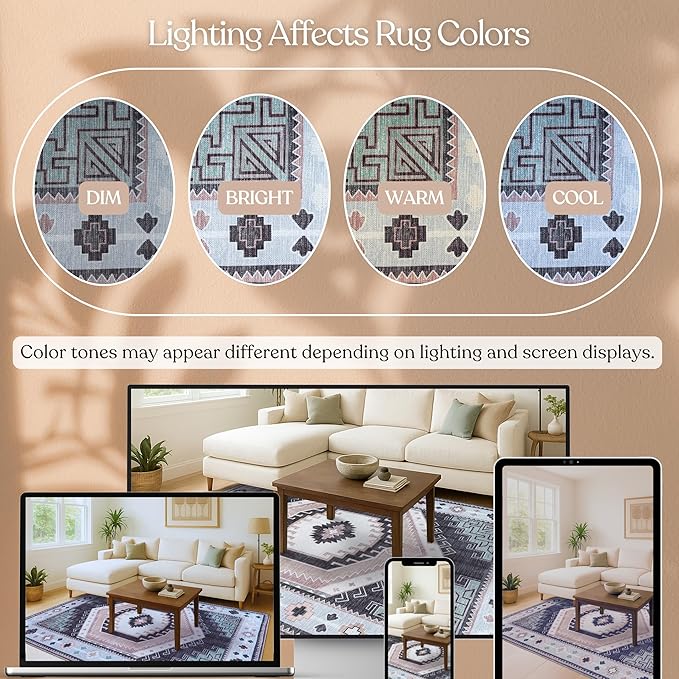 Fame Living Washable Area Rug. Modern Farmhouse. Vintage. Turkish. Bohemian. Distressed. Oriental. Traditional. Rugs for Living Room. Dining. Bedroom. Office. Entryway. (856BlckGry, 5'9" x 8'9")