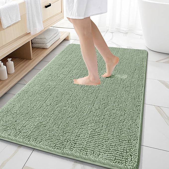 OLANLY Bathroom Rugs 59x35, Extra Soft Absorbent Chenille Bath Rugs, Rubber Backing Quick Dry, Machine Washable Bath Mats for Bathroom Floor, Tub and Shower, Home Decor Accessories, Sage Green
