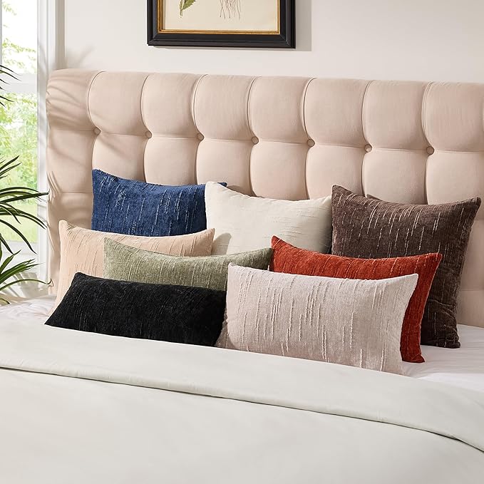 Set of 2 Soft Textured Throw Pillow Covers 18x18,Invisible Zipper Neutral Cushion Cases, Easy - Care Decorative Farmhouse Home Decor for Living Room Couch (Khaki, 18" x 18" (Pack of 2))