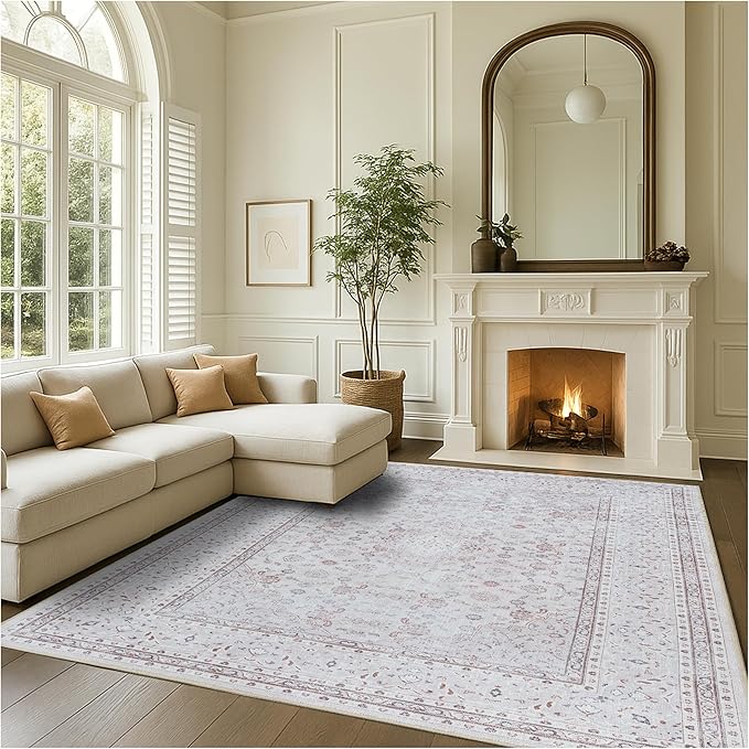 Fame Rugs Turkish Rug. Washable Vintage Oriental Antique Inspired Traditional Doormat Small Modern Area Rugs Luxury Entryway Entry Bedroom Bathroom Kitchen (411CC, 4'9 x 6'9)