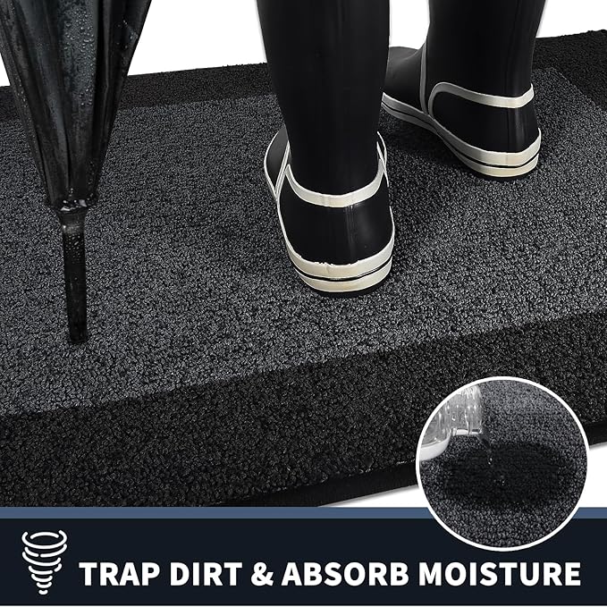 PURRUGS Dirt Trapping Door Mat 24" x 36", Non-Slip/Skid Machine Washable Entryway Rug, Shoes Scraper, Throw Rug, Super Absorbent Area Rug for Muddy Wet Shoes and Paws, Bluish Grey & Charcoal