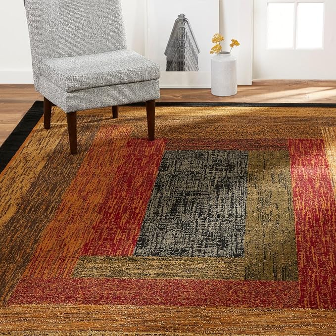 Home Dynamix Royalty Vega Contemporary Geometric Area Rug, Black/Brown, 5'2"x7'2"