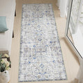 jinchan Kalen Runner Rug 3x7 Washable Area Rug Soft Indoor Floor Cover Thin Retro Distressed Blue Multi Carpet Floral Print Country Boho Non Slip for Bathroom Kitchen Bedroom Living Room