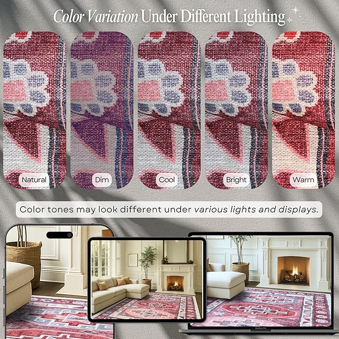 Fame Rugs Turkish Rug. Washable Vintage Oriental Antique Inspired Traditional Doormat Small Modern Area Rugs Luxury Entryway Entry Bedroom Bathroom Kitchen (378RR, 4'9 x 6'9)