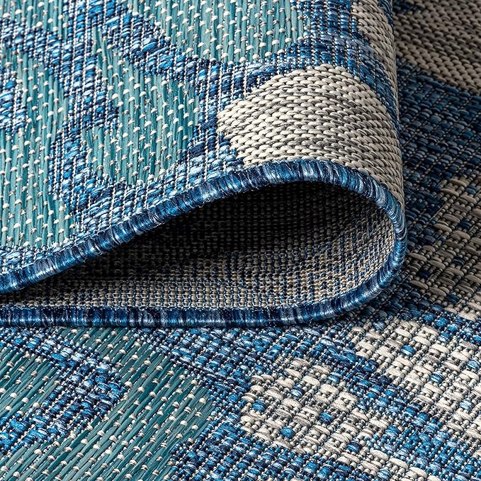 JONATHAN Y Floral Textured Weave Indoor Outdoor Square Area Rug 5X5 Navy/Aqua, Zinnia Modern for Backyard, Patio, Porch, Easy-Cleaning, High Traffic, Pet-Friendly, Non-Shedding (SMB110C-5SQ)