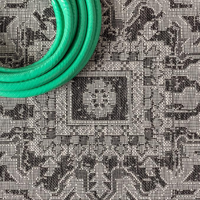 JONATHAN Y Boho Medallion Indoor Outdoor Square Area Rug 5X5 Black/Gray, Estrella Textured Weave for Backyard, Patio, Porch, Easy-Cleaning, High Traffic, Pet-Friendly, Non-Shedding (SMB105D-5SQ)