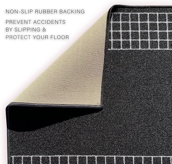 Custom Made Runner Rug for Kitchen Foyer Hallway Entry Choose Your Length 26 Inch Wide Geometric Checkered Design Black Color (35 feet x 26 inch)