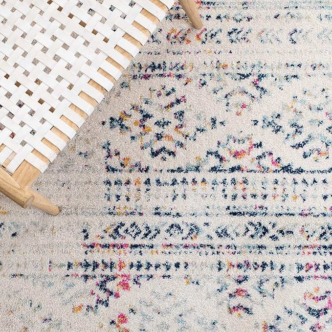 SAFAVIEH Tulum Collection Area Rug - 6'7" Square, Ivory & Blue, Moroccan Boho Tribal Design, Non-Shedding & Easy to Clean, Ideal for Living Room, Bedroom, Dining Space (TUL272C)