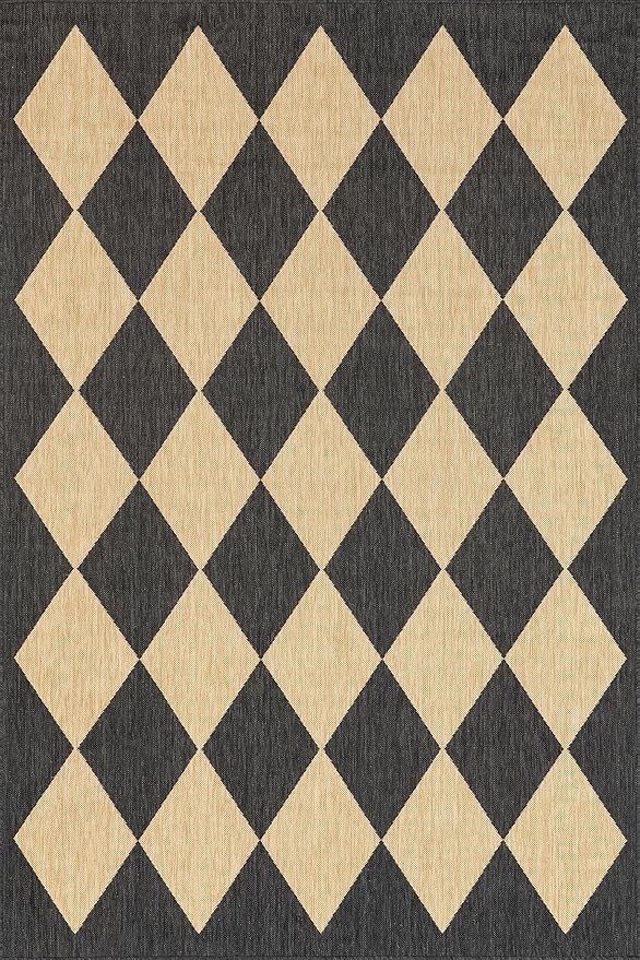 Nuloom Outdoor Performance Collection Sabina Dark Grey/Ivory, 6'7" x 9', Soft, High Traffic, Stain Resistant, Easy Clean, Durable Area Rug for Indoor/Outdoor Patio, Deck, Porch, Garden, Courtyard