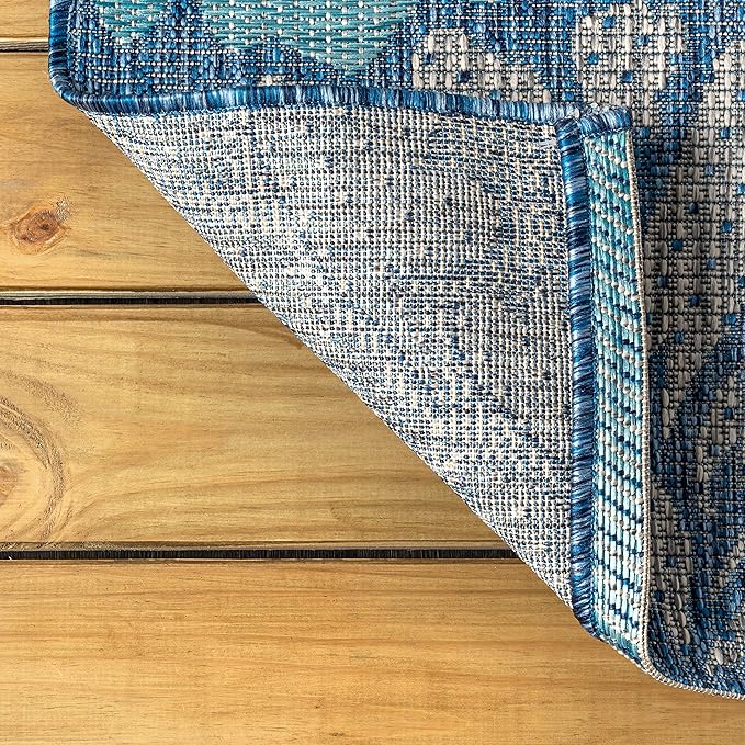 JONATHAN Y Floral Textured Weave Indoor Outdoor Square Area Rug 3X3 Navy/Aqua, Zinnia Modern for Backyard, Patio, Porch, Easy-Cleaning, High Traffic, Pet-Friendly, Non-Shedding (SMB110C-3SQ)