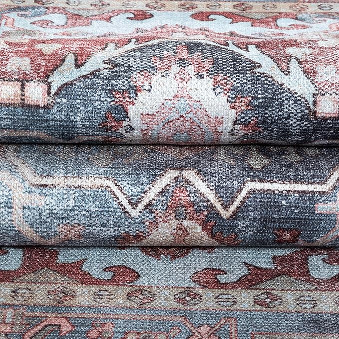 Washable Area Rug. Modern Farmhouse. Vintage. Turkish. Bohemian. Distressed. Oriental. Traditional. Rugs for Living Room. Dining. Bedroom. Office. Entryway. Foyer. (858RM, 5'9 x 8'9)