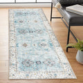 ReaLife Rugs Machine Washable Area Rug Runner - Living Room Bedroom Bathroom Kitchen Entryway Office - Padded Low Pile Stain Resistant Premium - Boho Farmhouse Vintage - BEV - Blue Ivory 2'6" x 6'