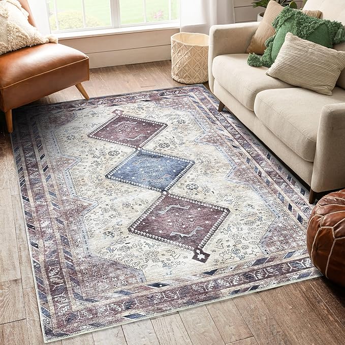 Fame Living Washable Area Rug. Modern Farmhouse. Vintage. Turkish. Bohemian. Distressed. Oriental. Traditional. Rugs for Living Room. Dining. Bedroom. Office. Entryway. Foyer. (863TT, 2'5" x 4'9")