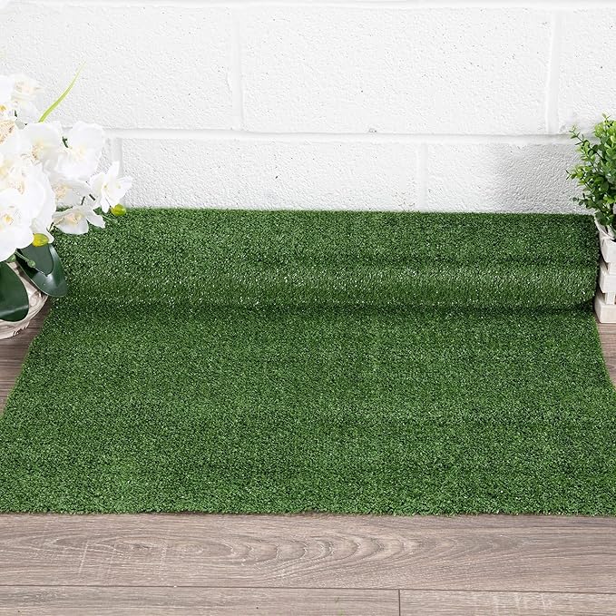 Ottomanson Artificial Grass Turf 6'6" x 9'2" Indoor Outdoor Faux Grass Rug with Drainage Holes, Customizable with Extra Long Size Options, Perfect for Patio Lawn Balcony Weddings Photoshoot Backdrop
