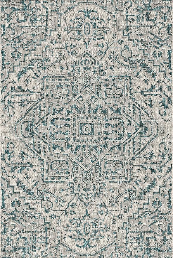 JONATHAN Y Boho Medallion Indoor Outdoor Area Rug 9X12 Teal/Gray, Estrella Textured Weave for Backyard, Patio, Porch, Easy-Cleaning, High Traffic, Pet-Friendly, Non-Shedding (SMB105C-9)