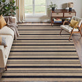 Tangsoo Stripe Easy Jute Rug 4x6 for Paito,Thin Non-Slip Indoor Outdoor Black Door Carpet,Washable Farmhouse Throw Mat for Front Porch Kitchen Bedroom Foyer