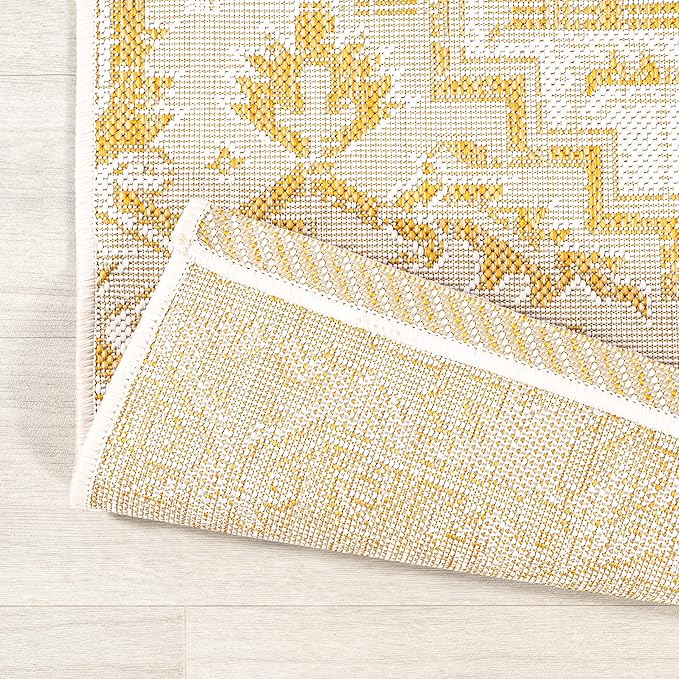 JONATHAN Y Boho Medallion Indoor Outdoor Area Rug 8X10 Cream/Yellow, Estrella Textured Weave for Backyard, Patio, Porch, Easy-Cleaning, High Traffic, Pet-Friendly, Non-Shedding (SMB105H-8)