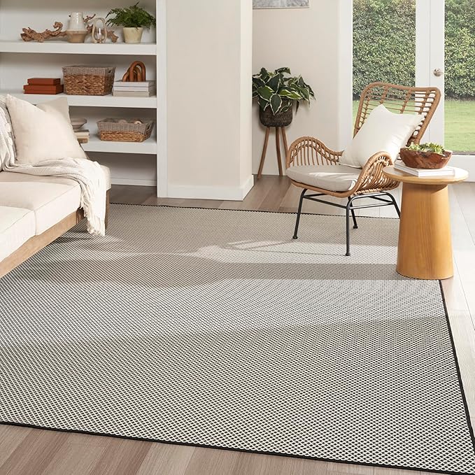Nourison Home Courtyard Black White 10' x 14' Area Rug - Easy Clean, Non Shedding, Bed Room, Living Room, Dining Room, Kitchen (10' x 14')