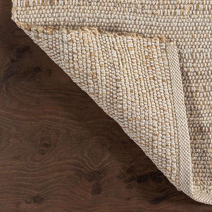 nuLOOM 7'6" x 9'6" Elfriede Jute & Cotton Hand Woven Area Rug, Natural, Solid Rustic Farmhouse Style, Weaved Design, Natural Fiber, For Bedroom, Living Room, Dining Room, Hallway, Office, Entryway