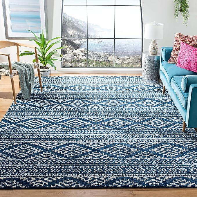 SAFAVIEH Area Rug 8x10 - Tulum Collection - Large - Navy & Ivory, Moroccan Boho Tribal Design, Non-Shedding & Easy to Clean, Ideal for Living Room, Bedroom, Dining Space (TUL272N)