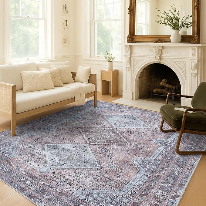 Fame Living Washable Area Rug. Modern Farmhouse. Vintage. Turkish. Bohemian. Distressed. Oriental. Traditional. Rugs for Living Room. Dining. Bedroom. Office. Entryway. Foyer. (863BM, 5' x 6'9")