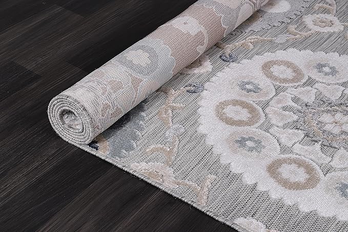 CAMILSON Indoor Outdoor Rug 8x10 Bohemian Medallion Floral Area Rugs for Indoor and Outdoor Patios Easy-Cleaning Non-Shedding Living Room Garden and Kitchen Washable Outside Carpet (8 x 10 / Blue)