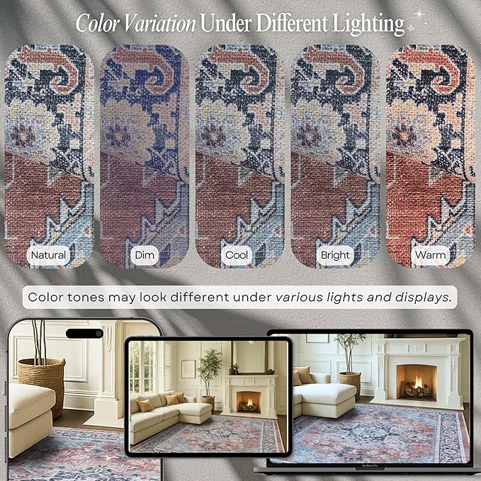 Fame Rugs Turkish Rug. Washable Vintage Oriental Antique Inspired Traditional Doormat Small Modern Area Rugs Luxury Entryway Entry Bedroom Bathroom Kitchen (401TB, 9' x 12')
