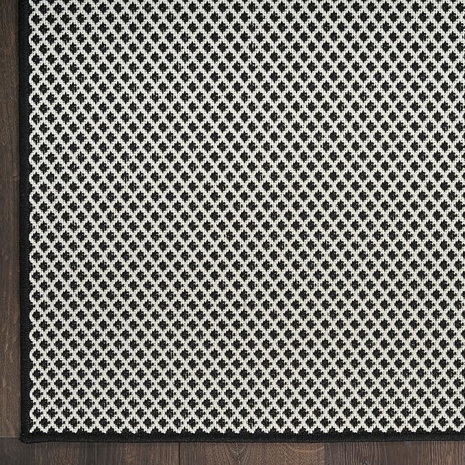 Nourison Home Courtyard Black White 10' x 14' Area Rug - Easy Clean, Non Shedding, Bed Room, Living Room, Dining Room, Kitchen (10' x 14')