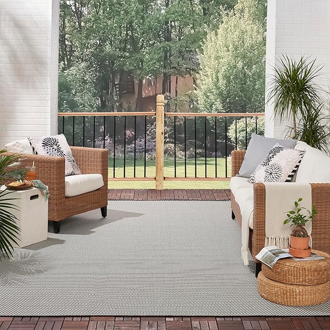 Nourison Home Courtyard Black White 8' x 10' Area Rug - Easy Clean, Non Shedding, Bed Room, Living Room, Dining Room, Kitchen (8' x 10')
