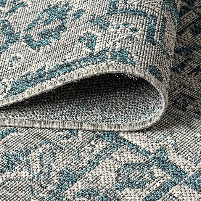 JONATHAN Y Boho Medallion Indoor Outdoor Octagon Area Rug 8 Ft Teal/Gray, Estrella Textured Weave for Backyard, Patio, Porch, Easy-Cleaning, High Traffic, Pet-Friendly, Non-Shedding (SMB105C-8TGN)