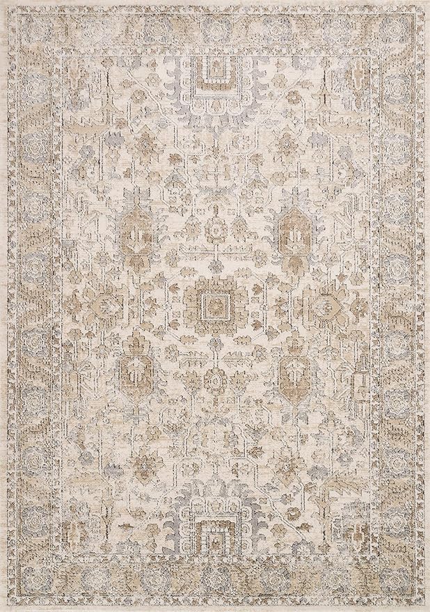 Loloi Teagan Collection TEA-03 Ivory/Sand 2'-8" x 4' Accent Rug, Large, Soft Neutral Rug, High-Traffic for Living Room, Bedroom, Home Office, Dining Area
