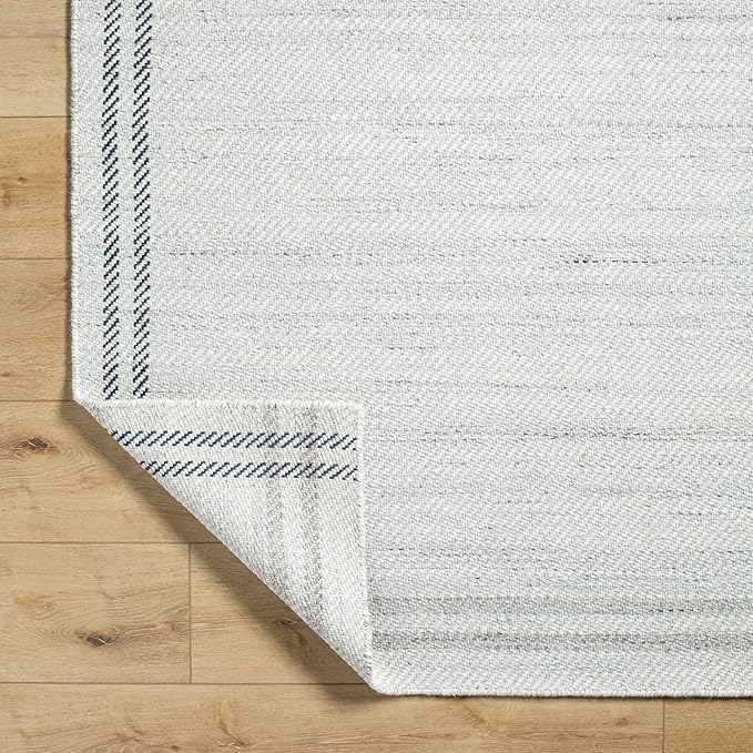 Mark&Day Wool Rugs, 9x12 Janmichael Solid and Border Gray/Ivory Area Rug, Grey Ivory Black Carpet for Living Room, Bedroom or Kitchen (8'10" x 12')