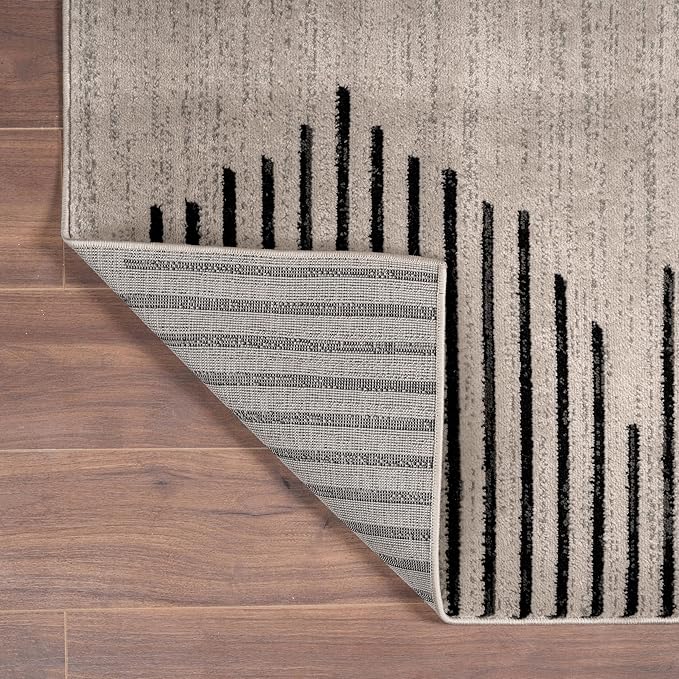 Rugshop Bohemian Stripe Stain Resistant High Traffic Living Room Kitchen Bedroom Dining Home Office Area Rug 4' x 6' Cream