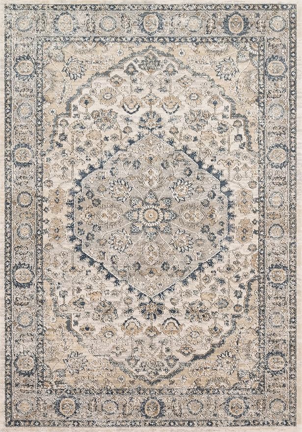 Loloi Teagan Collection TEA-01 Natural/Lt. Grey 7'-11" x 10'-6" Area Rug, Large, Soft Neutral Rug, High-Traffic for Living Room, Bedroom, Home Office, Dining Area