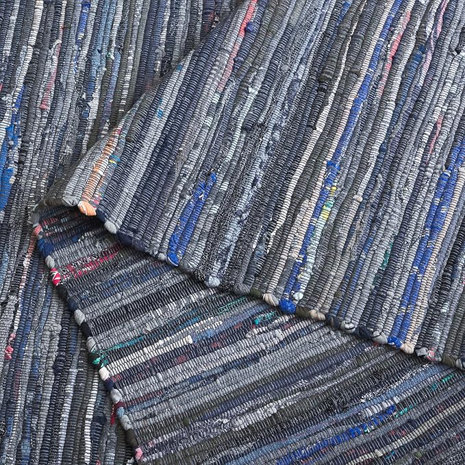 SAFAVIEH Rag Rug Collection Area Rug - 10' x 14', Ink & Multi, Handmade Boho Stripe Cotton, Ideal for High Traffic Areas in Living Room, Bedroom (RAR121C)