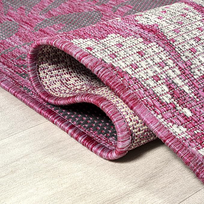 JONATHAN Y Floral Textured Weave Indoor Outdoor Area Rug 8X10 Fuchsia/Light Gray, Zinnia Modern for Backyard, Patio, Porch, Easy-Cleaning, High Traffic, Pet-Friendly, Non-Shedding (SMB110F-8)