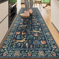 DUKINO 2x6 Rug for Hallway, Washable Kitchen Runner Rug with Non Slip Backing, Soft Low Pile Vintage Animal Runner for Bedroom, Kitchen, Hallway, Entryway, Laundry, Navy Blue
