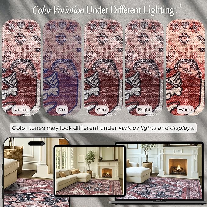 Fame Rugs Turkish Rug. Washable Vintage Oriental Antique Inspired Traditional Doormat Small Modern Area Rugs Luxury Entryway Entry Bedroom Bathroom Kitchen (404RR, 4'9 x 6'9)