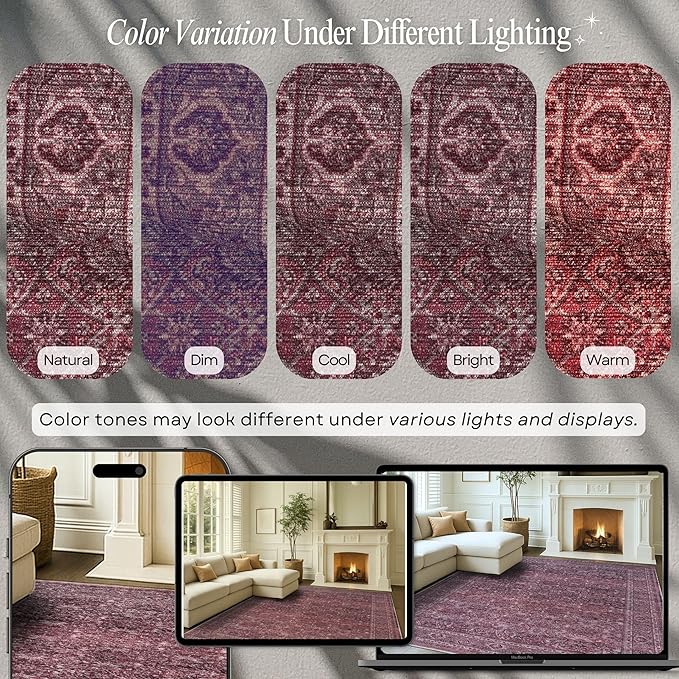 Fame Rugs Turkish Rug. Washable Vintage Oriental Antique Inspired Traditional Doormat Small Modern Area Rugs Luxury Entryway Entry Bedroom Bathroom Kitchen (395RR, 4'9 x 6'9)