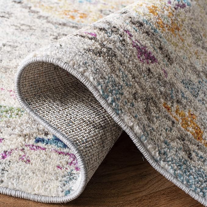 SAFAVIEH Madison Collection X-Large Area Rug - 12' x 18', Grey & Yellow, Boho Diamond Distressed Design, Non-Shedding & Easy Care, Ideal for High Traffic Areas in Living Room, Bedroom (MAD418F)