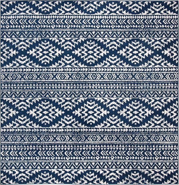 SAFAVIEH Tulum Collection Area Rug - 10' Square, Navy & Ivory, Moroccan Boho Tribal Design, Non-Shedding & Easy to Clean, Ideal for Living Room, Bedroom, Dining Space (TUL272N)