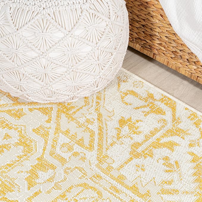 JONATHAN Y Boho Medallion Indoor Outdoor Area Rug 8X10 Cream/Yellow, Estrella Textured Weave for Backyard, Patio, Porch, Easy-Cleaning, High Traffic, Pet-Friendly, Non-Shedding (SMB105H-8)
