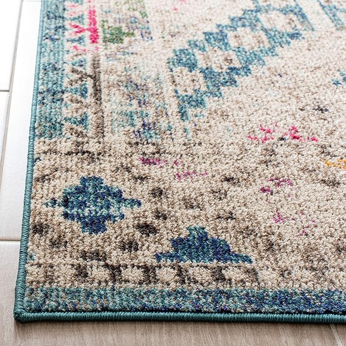 SAFAVIEH Madison Collection Area Rug - 5' x 7', Dark Blue & Yellow, Transitional Design, Slip Resistant & Stain Resistant, Ideal for High Traffic Areas in Living Room, Bedroom & Dining Room
